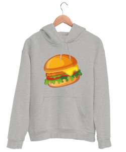 hamburger Gri Unisex Kapşonlu Sweatshirt