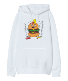 Hamburger Oversize Unisex Kapüşonlu Sweatshirt