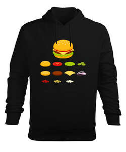 Hamburger Siyah Erkek Kapüşonlu Hoodie Sweatshirt