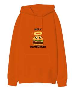 Hamburger Turuncu Oversize Unisex Kapüşonlu Sweatshirt