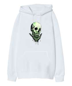 hand skull Beyaz Oversize Unisex Kapüşonlu Sweatshirt