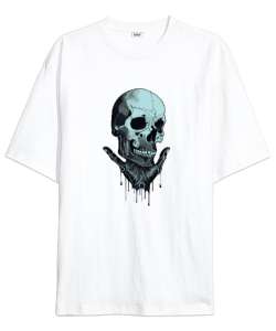 hand skull Beyaz Oversize Unisex Tişört