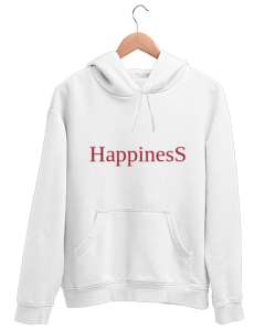 Happiness Beyaz Unisex Kapşonlu Sweatshirt