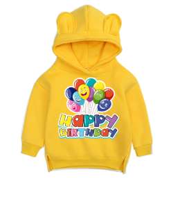 Happy Birthday Sarı Unisex Çocuk Ayı Hoodie Kapşonlu