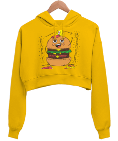 happy burger Kadın Crop Hoodie Kapüşonlu Sweatshirt