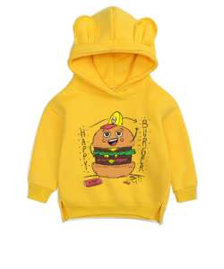 Happy burger Sarı Unisex Çocuk Ayı Hoodie Kapşonlu