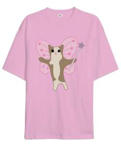 Happy happy cat kedi peri Pembe Oversize Unisex Tişört