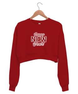 Happy New Year Kırmızı Kadın Crop Sweatshirt