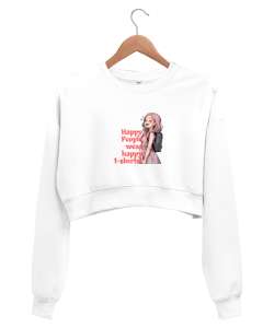 Happy people Beyaz Kadın Crop Sweatshirt