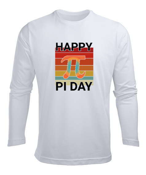 Happy Pi Day Beyaz Erkek Uzun Kol Yazlık Tişört