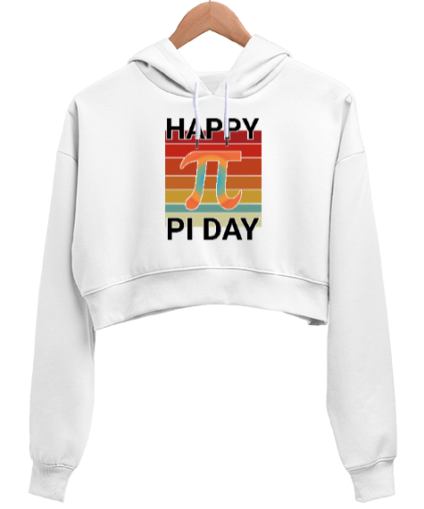 Happy Pi Day Beyaz Kadın Crop Hoodie Kapüşonlu Sweatshirt