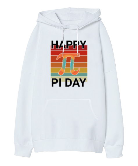 Happy Pi Day Beyaz Oversize Unisex Kapüşonlu Sweatshirt