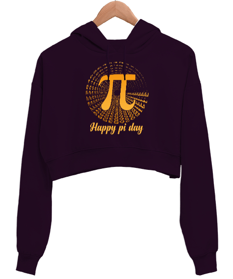 Happy Pi Day Koyu Mor Kadın Crop Hoodie Kapüşonlu Sweatshirt