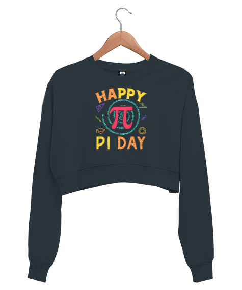 Happy Pi Day - Pi Sayısı V3 Füme Kadın Crop Sweatshirt