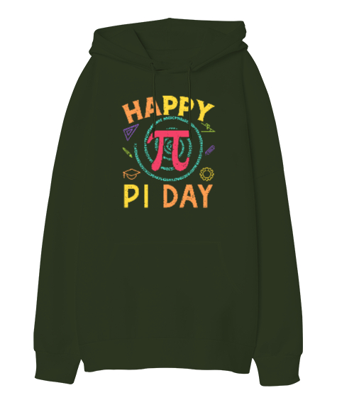 Happy Pi Day - Pi Sayısı V3 Haki Yeşili Oversize Unisex Kapüşonlu Sweatshirt