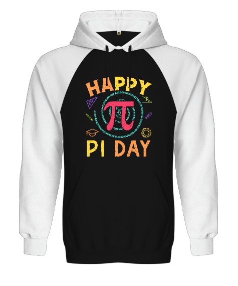 Happy Pi Day - Pi Sayısı V3 Siyah/Beyaz Orjinal Reglan Hoodie Unisex Sweatshirt