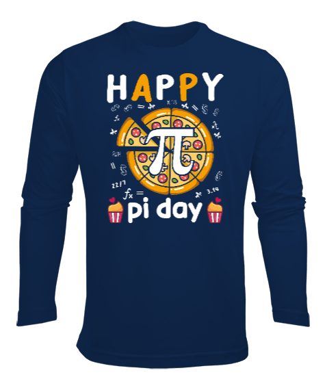 Happy Pi Day Pizza Lacivert Erkek Uzun Kol Yazlık Tişört