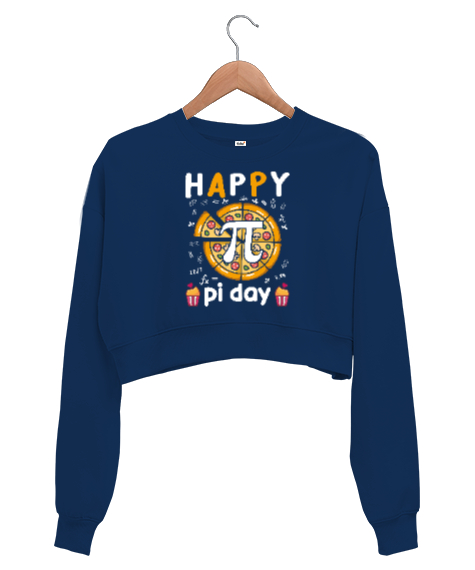 Happy Pi Day Pizza Lacivert Kadın Crop Sweatshirt