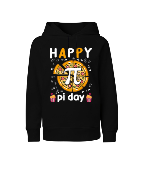 Happy Pi Day Pizza Siyah Çocuk Unisex Hoodie Kapüşonlu