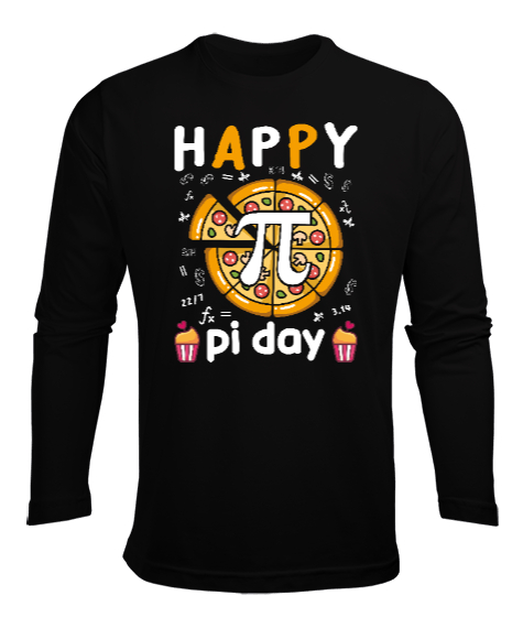 Happy Pi Day Pizza Siyah Erkek Uzun Kol Yazlık Tişört