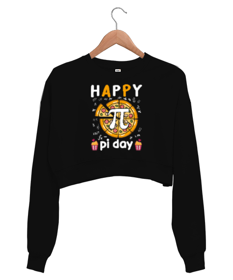 Happy Pi Day Pizza Siyah Kadın Crop Sweatshirt