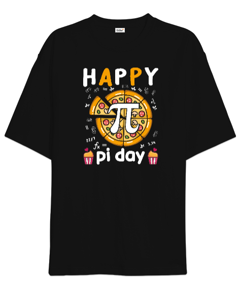 Happy Pi Day Pizza Siyah Oversize Unisex Tişört