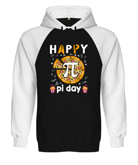 Happy Pi Day Pizza Siyah/Beyaz Orjinal Reglan Hoodie Unisex Sweatshirt