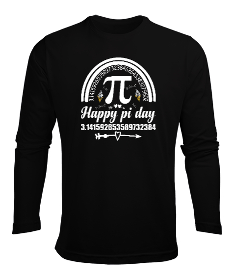 Happy Pi Day Siyah Erkek Uzun Kol Yazlık Tişört