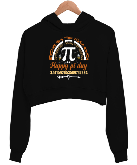 Happy Pi Day Siyah Kadın Crop Hoodie Kapüşonlu Sweatshirt