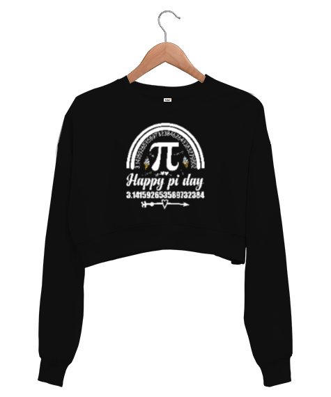 Happy Pi Day Siyah Kadın Crop Sweatshirt