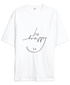 Happy Yazı Baskılı Oversize Unisex Tişört Oversize Unisex Tişört