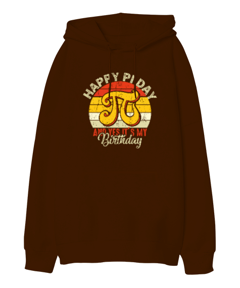 HappyPi Day Kahverengi Oversize Unisex Kapüşonlu Sweatshirt