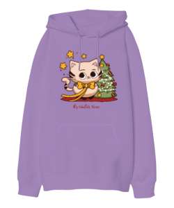 hapy new years ,merry christmas tree Lila Oversize Unisex Kapüşonlu Sweatshirt