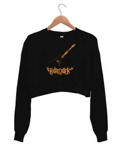 Hard Rock - Gitar Siyah Kadın Crop Sweatshirt