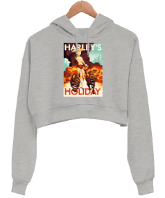 Harley Quinn Gri Kadın Crop Hoodie Kapüşonlu Sweatshirt