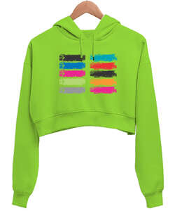 harmony of colors Fıstık Yeşili Kadın Crop Hoodie Kapüşonlu Sweatshirt