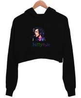 Harry styles Siyah Kadın Crop Hoodie Kapüşonlu Sweatshirt - Thumbnail