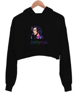 Harry styles Siyah Kadın Crop Hoodie Kapüşonlu Sweatshirt