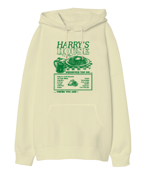 Harrys House Harry Styles Krem Oversize Unisex Kapüşonlu Sweatshirt