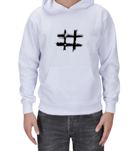 Hashtag Baskılı Kapüşonlu Sweatshirt Erkek Kapşonlu