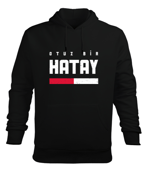 Hatay Otuz Bir 31 Tasarım Baskılı Siyah Erkek Kapüşonlu Hoodie Sweatshirt