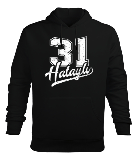 Hataylı 31 Baskılı Siyah Erkek Kapüşonlu Hoodie Sweatshirt