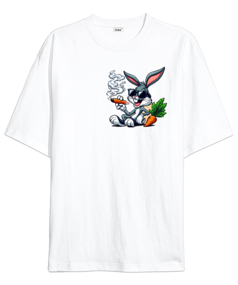 Tisho - HAVALI BUNNY Beyaz Oversize Unisex Tişört