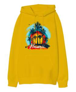 HAWAİ Sarı Oversize Unisex Kapüşonlu Sweatshirt