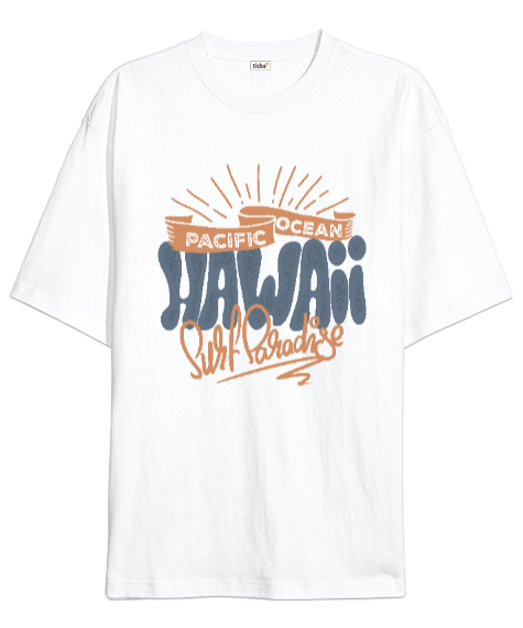 Tisho - Hawaii pasifik okyanus Beyaz Oversize Unisex Tişört