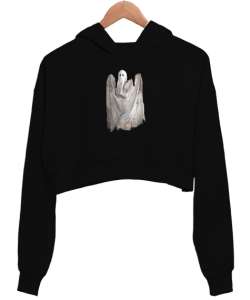 Hayalet - Ghost Siyah Kadın Crop Hoodie Kapüşonlu Sweatshirt