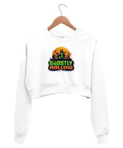 Hayaletimsi - Halloween Beyaz Kadın Crop Sweatshirt