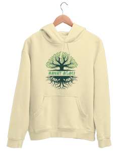 HAYAT AĞACI Krem Unisex Kapşonlu Sweatshirt