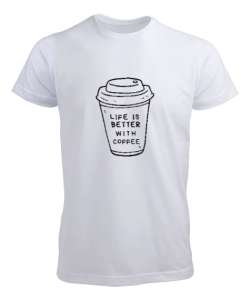 Hayat Kahve ile Daha Güzel Kahve Sevenler Özel Tasarım Beyaz Erkek Tişört