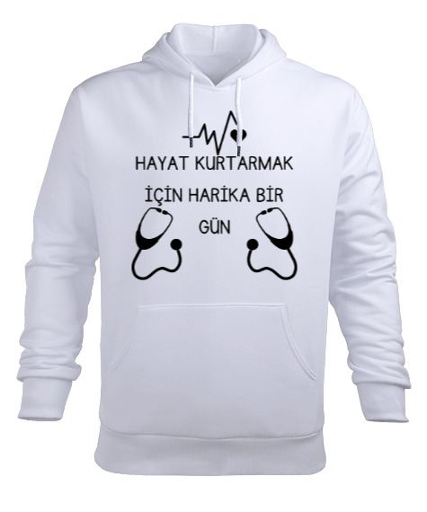 Hayat Kurtarmak İçin Harika Bir Gün Stetoskop Doktor Hemşire Beyaz Erkek Kapüşonlu Hoodie Sweatshirt